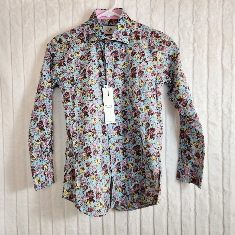NEW Elie Balleh Boys Floral Button Down Shirt Baby Blue Size 12 Western Top NWT